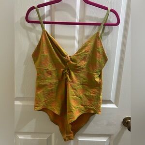Zara Lime Green and Orange Twist-Front Bodysuit